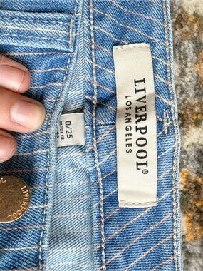 Liverpool Sunset Stripe Pinstripe Cropped Jeans with Frayed Hem